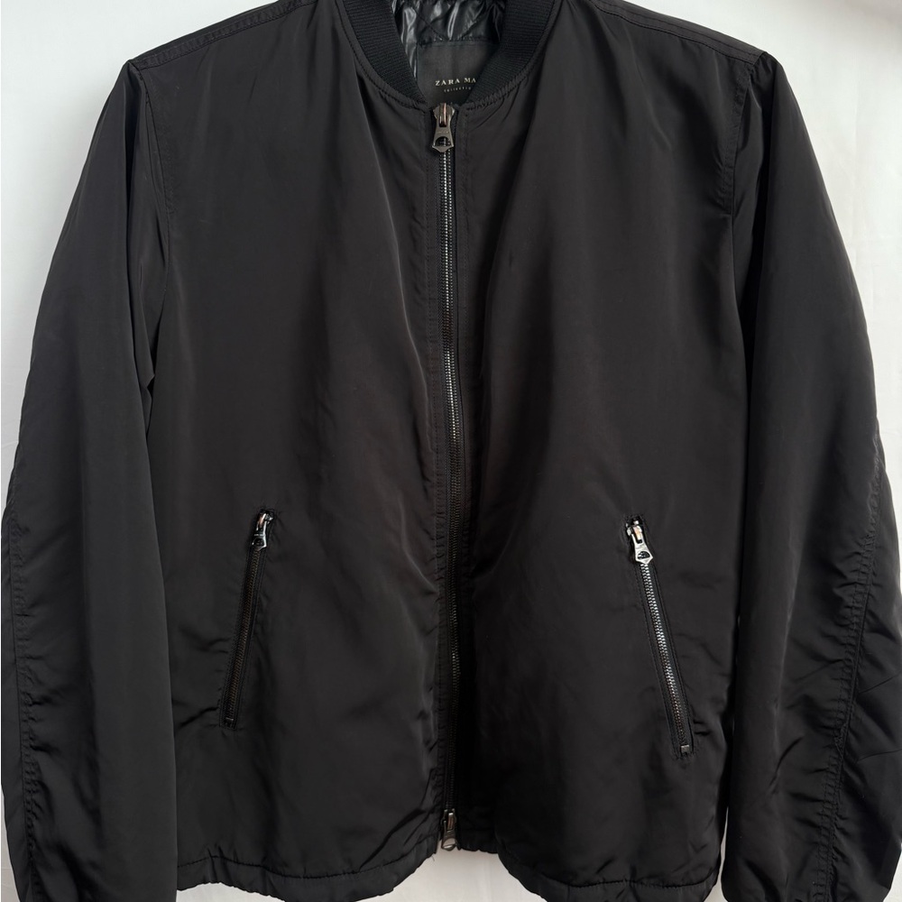 Zara Men's Classic Black Bomber Jacket
